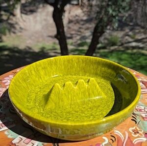 Vtg MCM Lou Hoenig California Pottery Green Speckled Drip Glaze Ashtray 60s 70s